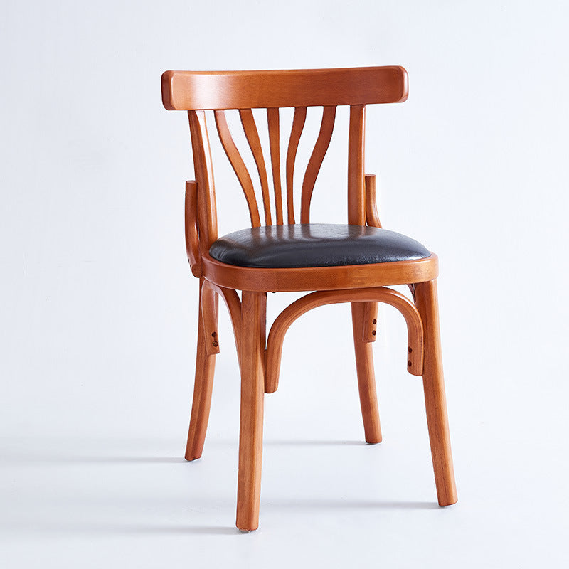 Modern Eclectic Square Cushion Solid Wood Oil Wax Leather Dining Chair Backrest For Dining Room
