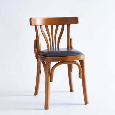 Modern Eclectic Square Cushion Solid Wood Oil Wax Leather Dining Chair Backrest For Dining Room