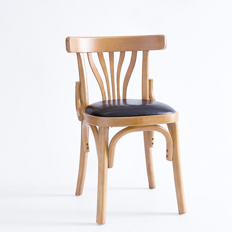 Modern Eclectic Square Cushion Solid Wood Oil Wax Leather Dining Chair Backrest For Dining Room