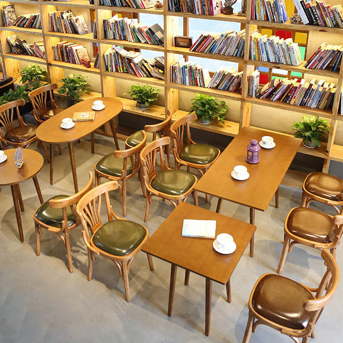Modern Eclectic Square Cushion Solid Wood Oil Wax Leather Dining Chair Backrest For Dining Room