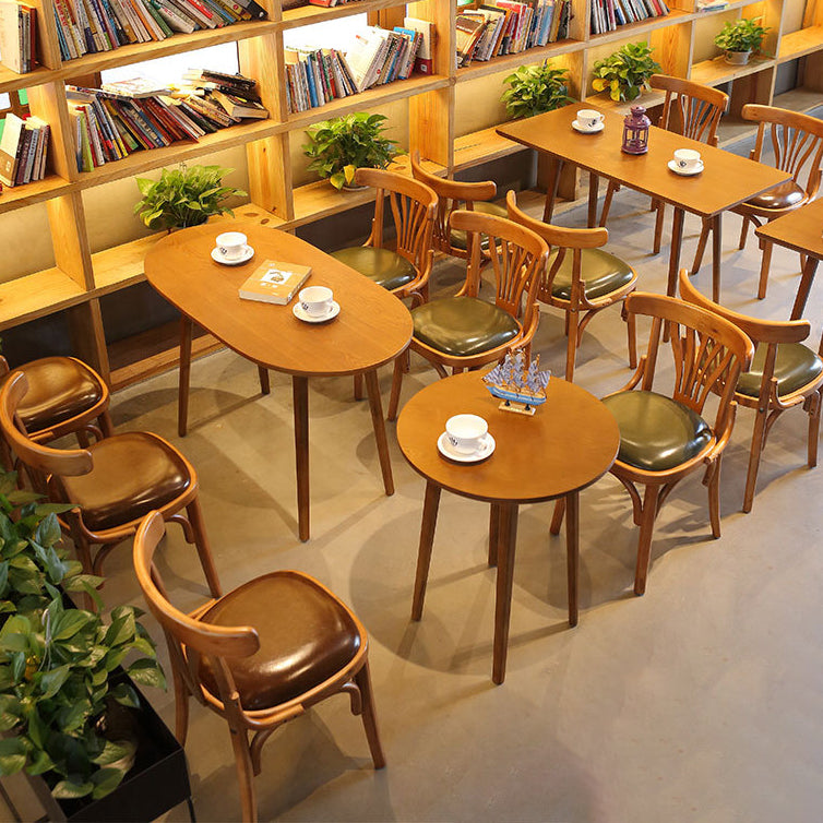 Modern Eclectic Square Cushion Solid Wood Oil Wax Leather Dining Chair Backrest For Dining Room