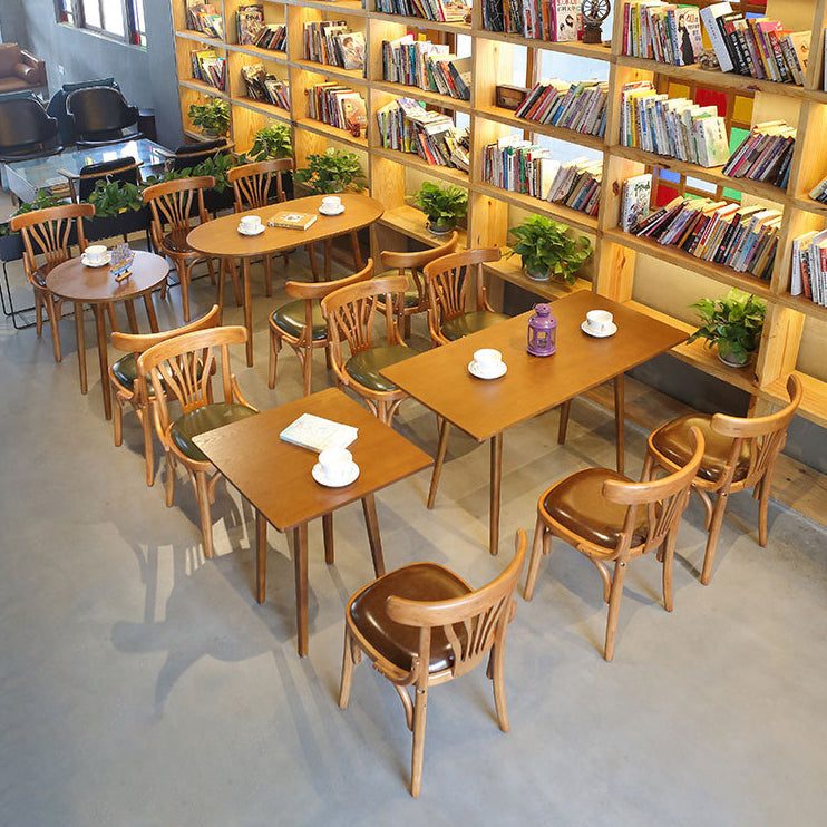 Modern Eclectic Square Cushion Solid Wood Oil Wax Leather Dining Chair Backrest For Dining Room