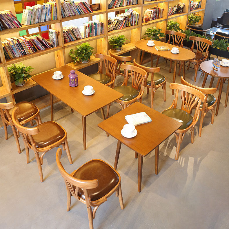 Modern Eclectic Square Cushion Solid Wood Oil Wax Leather Dining Chair Backrest For Dining Room