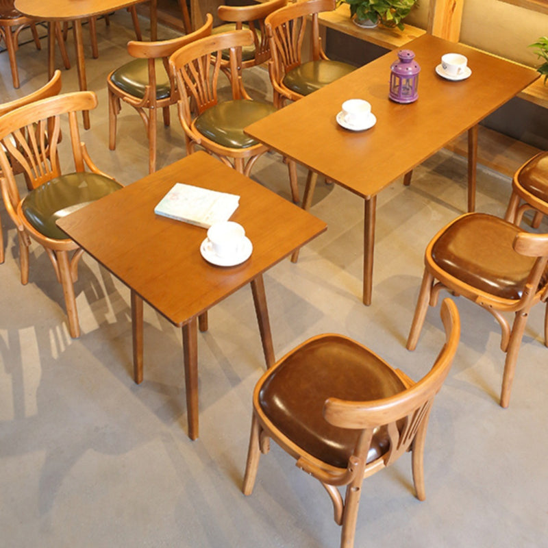 Modern Eclectic Square Cushion Solid Wood Oil Wax Leather Dining Chair Backrest For Dining Room