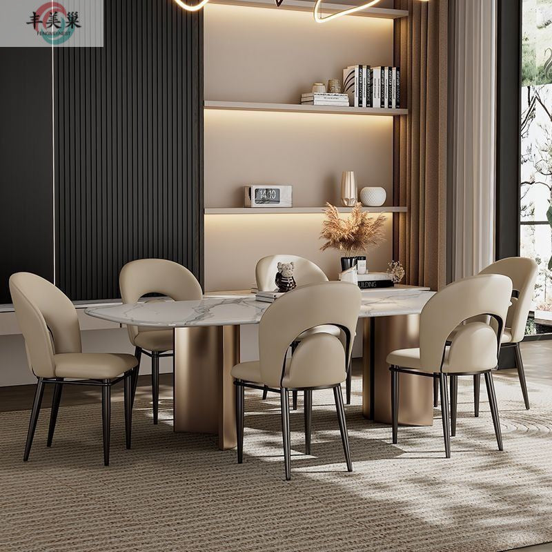 Modern Luxury Loop Back Leather Carbon Steel Dining Chair Backrest For Dining Room