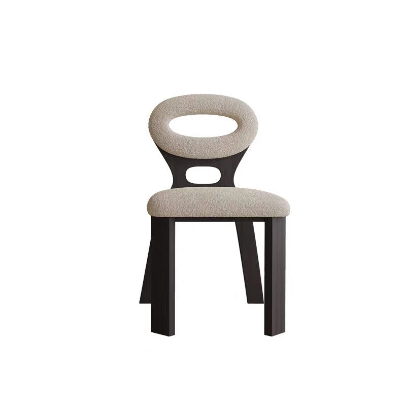 Traditional French Hollowed Back Solid Wood Vanity Stool With Lambswool Cushion For Bedroom
