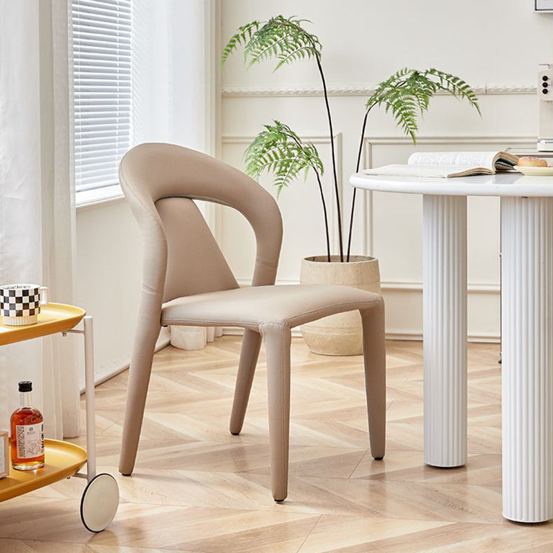 Modern Minimalist Curved Back Leather Carbon Steel Dining Chair Armrest For Dining Room