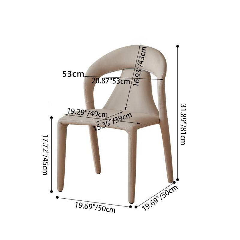 Modern Minimalist Curved Back Leather Carbon Steel Dining Chair Armrest For Dining Room