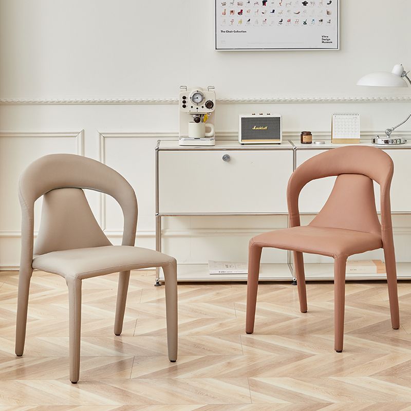 Modern Minimalist Curved Back Leather Carbon Steel Dining Chair Armrest For Dining Room