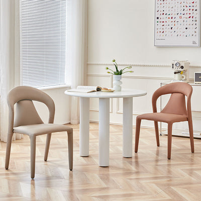 Modern Minimalist Curved Back Leather Carbon Steel Dining Chair Armrest For Dining Room