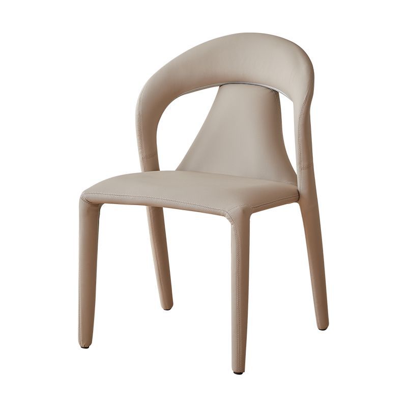 Modern Minimalist Curved Back Leather Carbon Steel Dining Chair Armrest For Dining Room