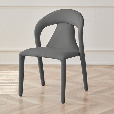 Modern Minimalist Curved Back Leather Carbon Steel Dining Chair Armrest For Dining Room