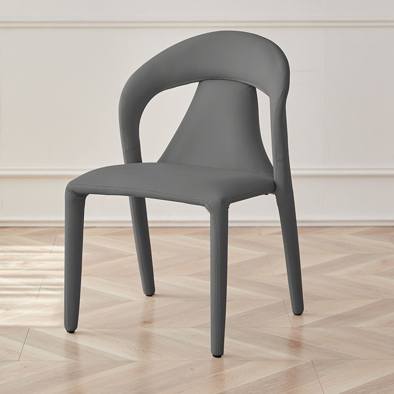Modern Minimalist Curved Back Leather Carbon Steel Dining Chair Armrest For Dining Room