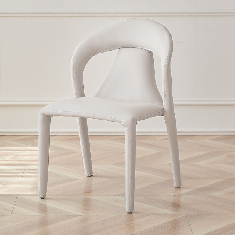 Modern Minimalist Curved Back Leather Carbon Steel Dining Chair Armrest For Dining Room