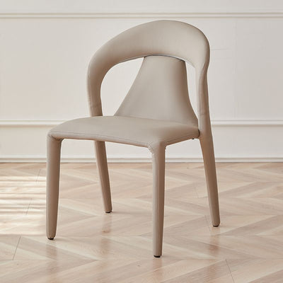 Modern Minimalist Curved Back Leather Carbon Steel Dining Chair Armrest For Dining Room