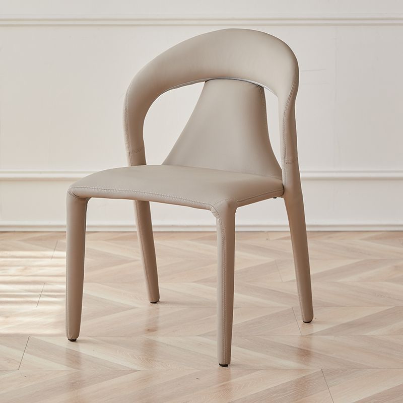 Modern Minimalist Curved Back Leather Carbon Steel Dining Chair Armrest For Dining Room