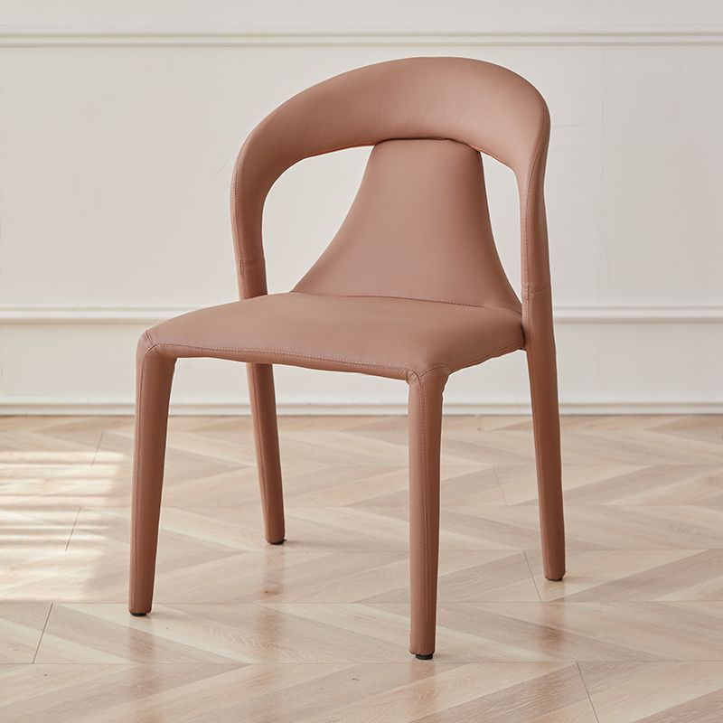 Modern Minimalist Curved Back Leather Carbon Steel Dining Chair Armrest For Dining Room