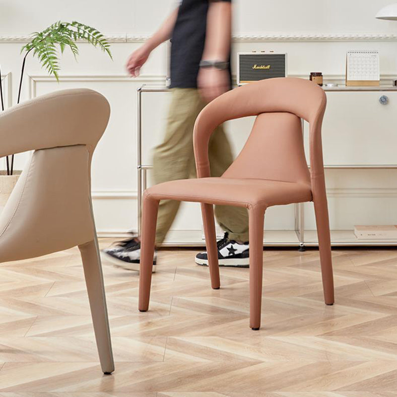 Modern Minimalist Curved Back Leather Carbon Steel Dining Chair Armrest For Dining Room