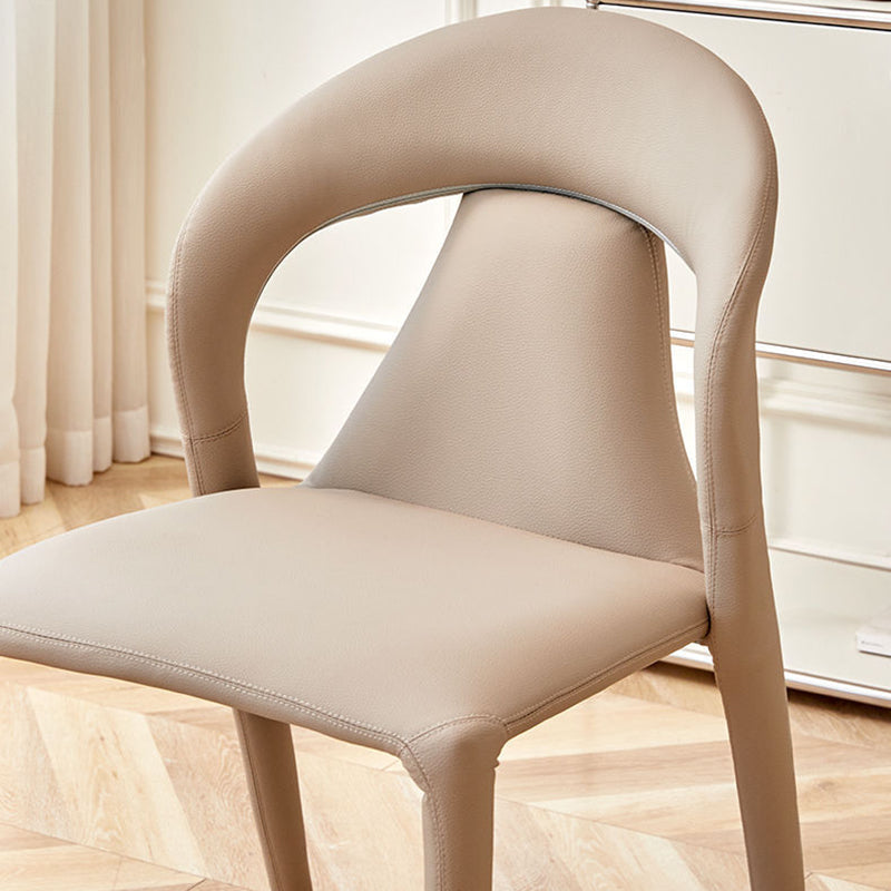 Modern Minimalist Curved Back Leather Carbon Steel Dining Chair Armrest For Dining Room