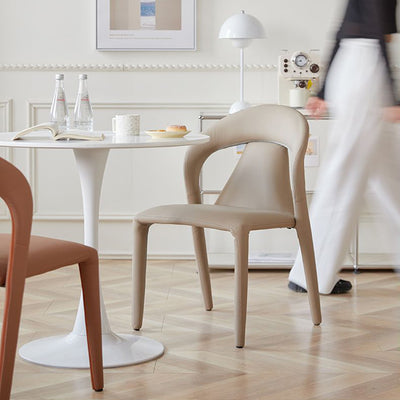 Modern Minimalist Curved Back Leather Carbon Steel Dining Chair Armrest For Dining Room