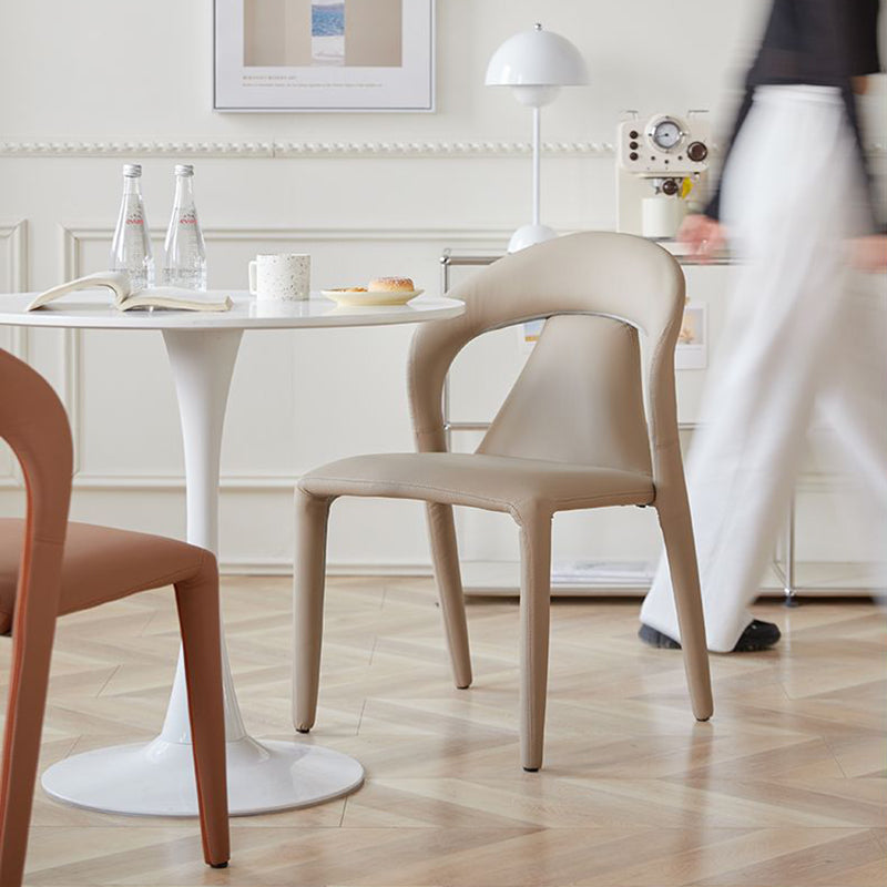 Modern Minimalist Curved Back Leather Carbon Steel Dining Chair Armrest For Dining Room