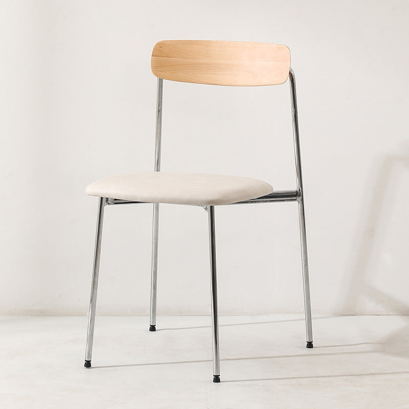 Chaise de salle à manger contemporaine en bois massif scandinave en acier inoxydable avec dossier carré en similicuir pour salle à manger 
