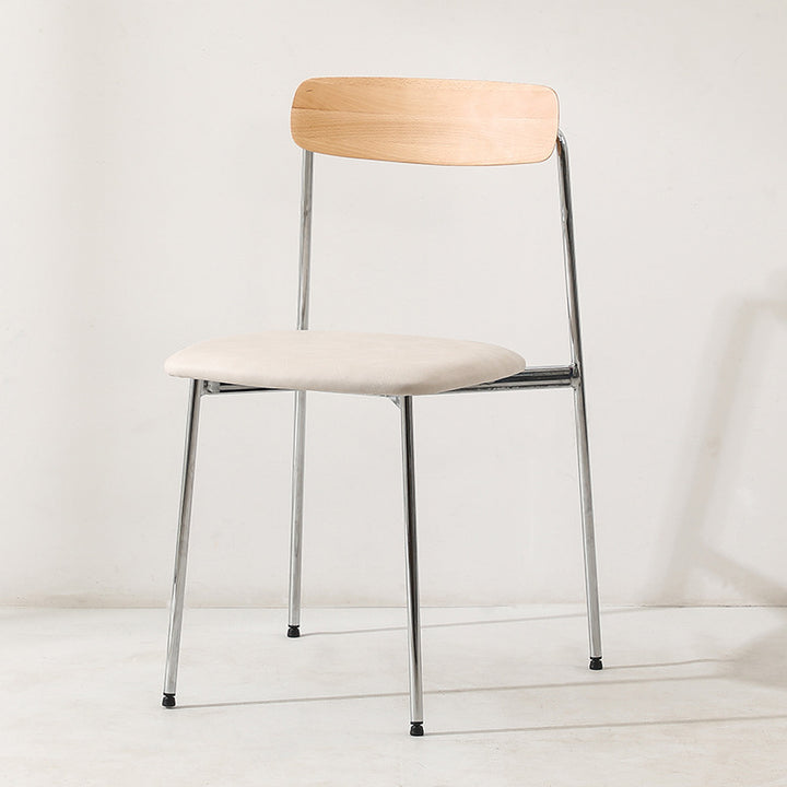 Chaise de salle à manger contemporaine en bois massif scandinave en acier inoxydable avec dossier carré en similicuir pour salle à manger 
