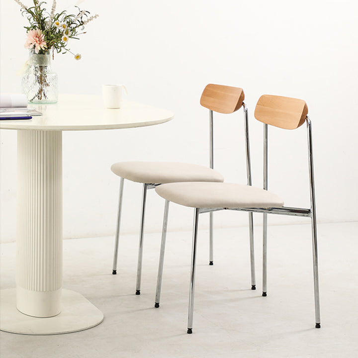 Chaise de salle à manger contemporaine en bois massif scandinave en acier inoxydable avec dossier carré en similicuir pour salle à manger 