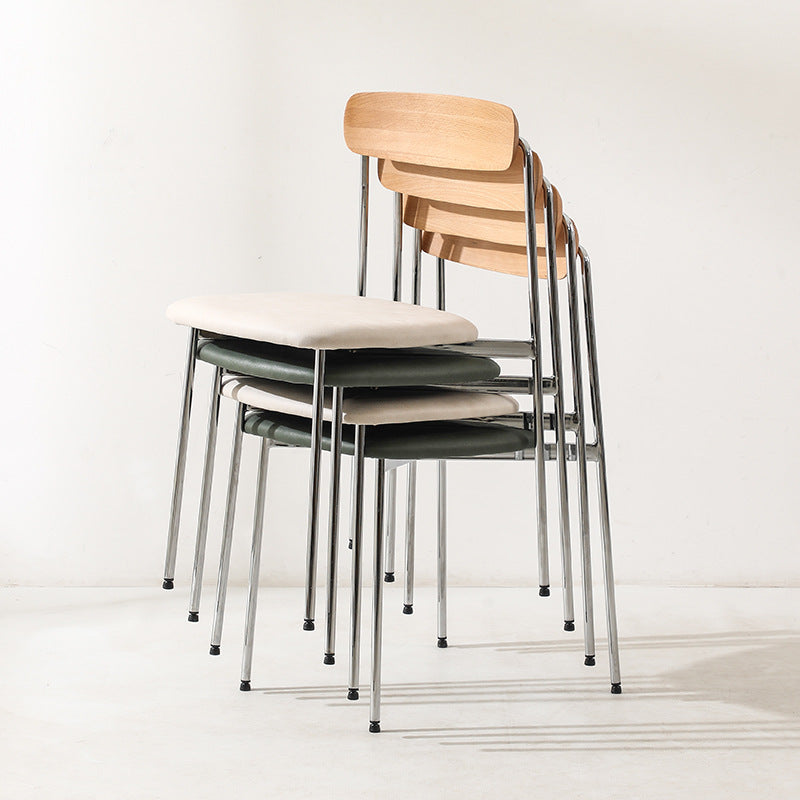 Chaise de salle à manger contemporaine en bois massif scandinave en acier inoxydable avec dossier carré en similicuir pour salle à manger 