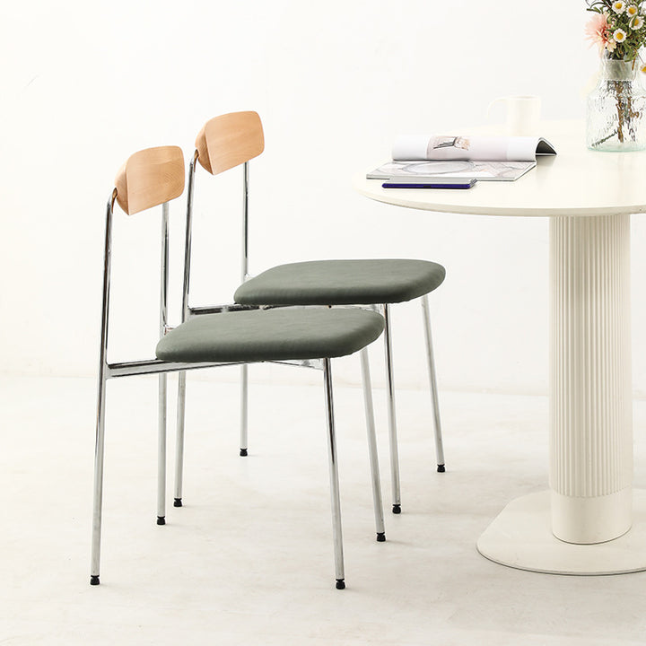 Chaise de salle à manger contemporaine en bois massif scandinave en acier inoxydable avec dossier carré en similicuir pour salle à manger 