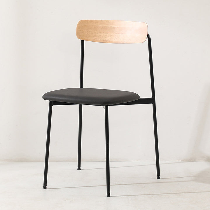 Chaise de salle à manger contemporaine en bois massif scandinave en acier inoxydable avec dossier carré en similicuir pour salle à manger 