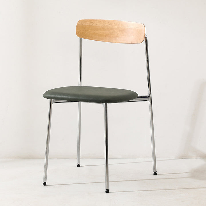 Chaise de salle à manger contemporaine en bois massif scandinave en acier inoxydable avec dossier carré en similicuir pour salle à manger 