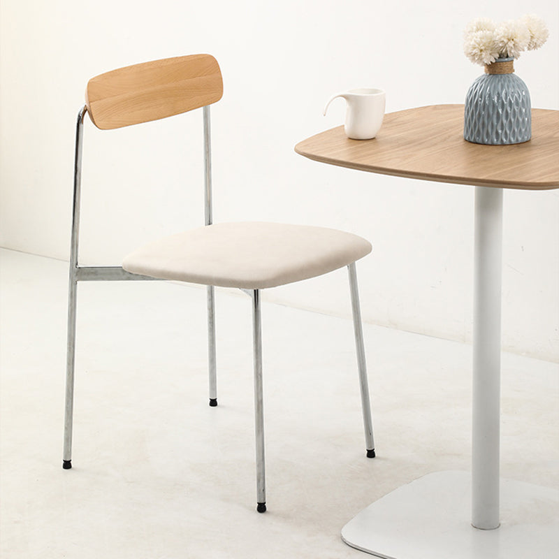 Chaise de salle à manger contemporaine en bois massif scandinave en acier inoxydable avec dossier carré en similicuir pour salle à manger 