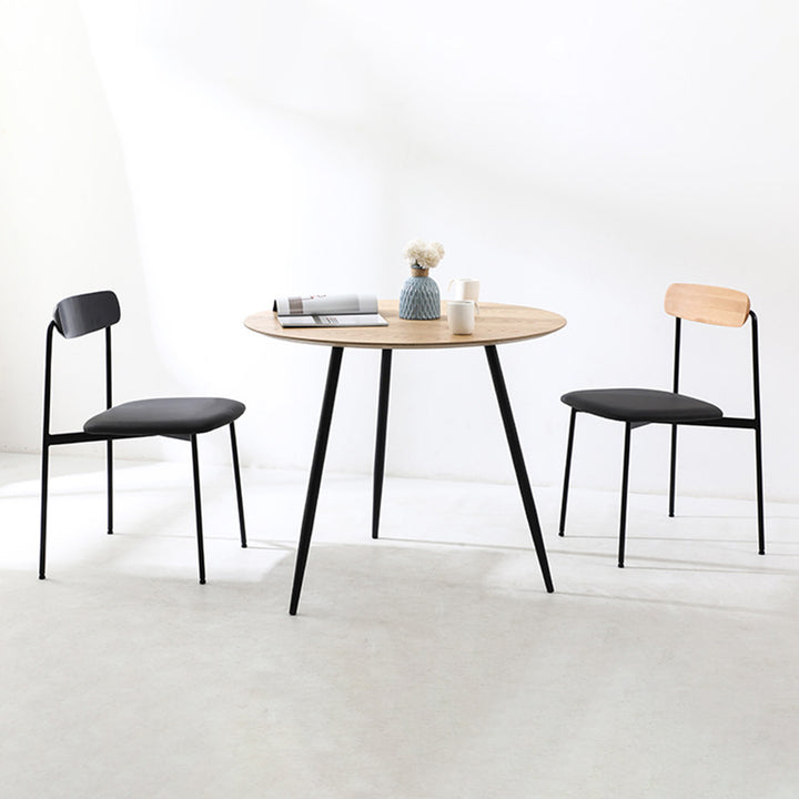 Chaise de salle à manger contemporaine en bois massif scandinave en acier inoxydable avec dossier carré en similicuir pour salle à manger 