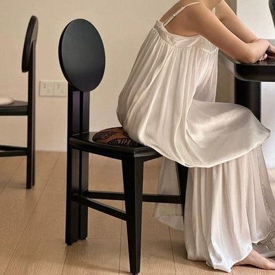 Modern Mid-Century Triangle Seat Solid Wood Dining Chair With Round Backrest For Dining Room
