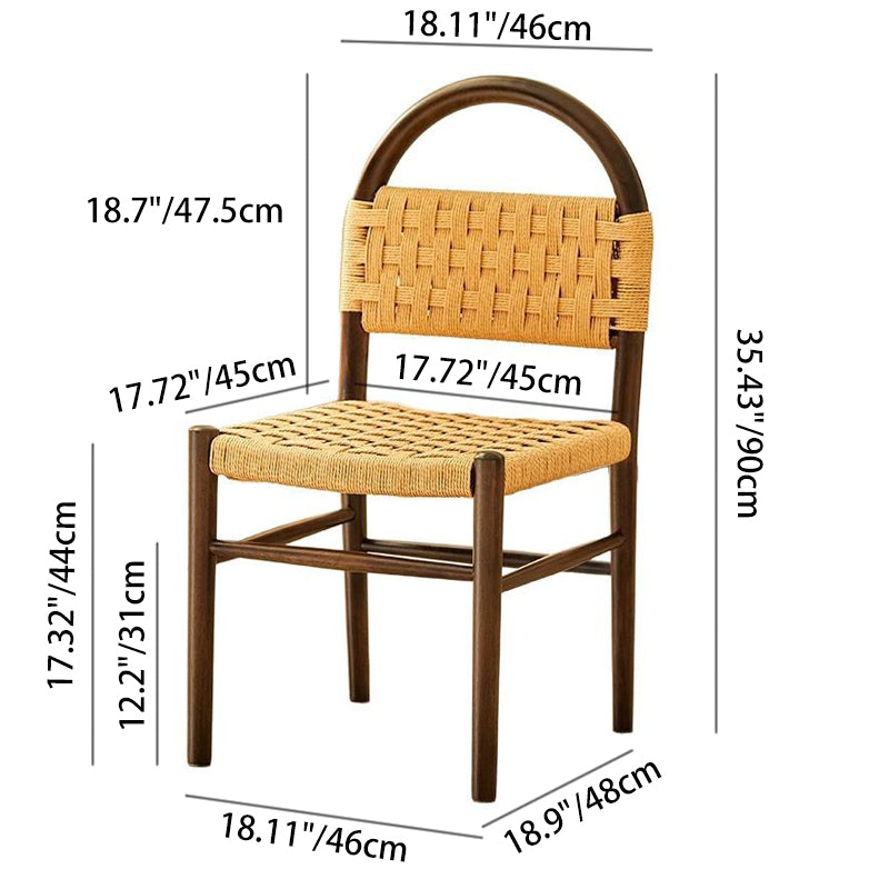 Moderner ovaler Esszimmerstuhl im Mid-Century-Stil mit halbhohler Rückenlehne aus Kautschukholz und Kraftseil für das Esszimmer 