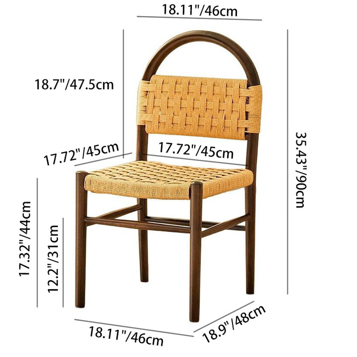 Moderner ovaler Esszimmerstuhl im Mid-Century-Stil mit halbhohler Rückenlehne aus Kautschukholz und Kraftseil für das Esszimmer 