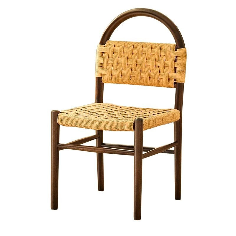 Moderner ovaler Esszimmerstuhl im Mid-Century-Stil mit halbhohler Rückenlehne aus Kautschukholz und Kraftseil für das Esszimmer 