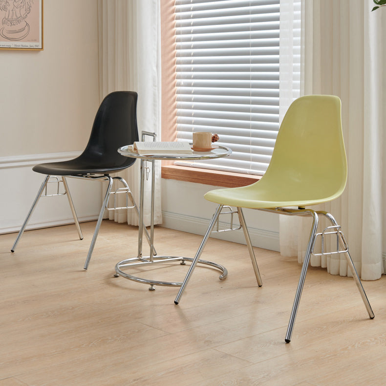 Modern Mid-Century Trapezoid Backrest Plastic Dining Chair With Iron Frame For Dining Room