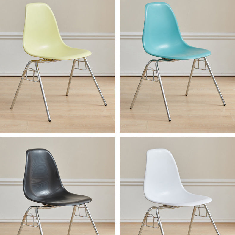 Modern Mid-Century Trapezoid Backrest Plastic Dining Chair With Iron Frame For Dining Room