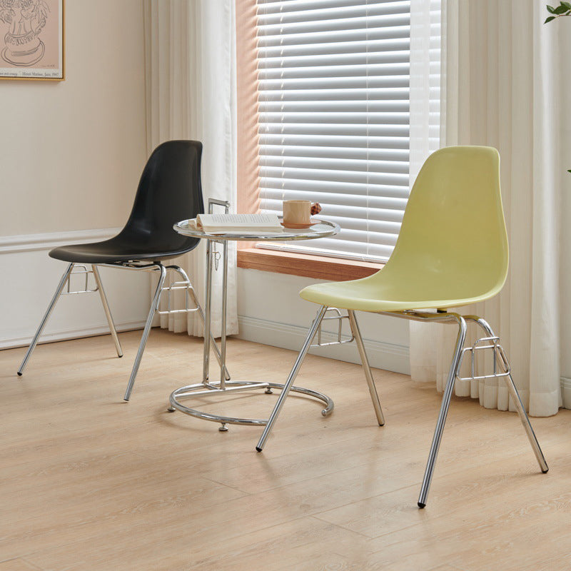 Modern Mid-Century Trapezoid Backrest Plastic Dining Chair With Iron Frame For Dining Room