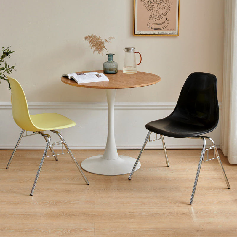 Modern Mid-Century Trapezoid Backrest Plastic Dining Chair With Iron Frame For Dining Room