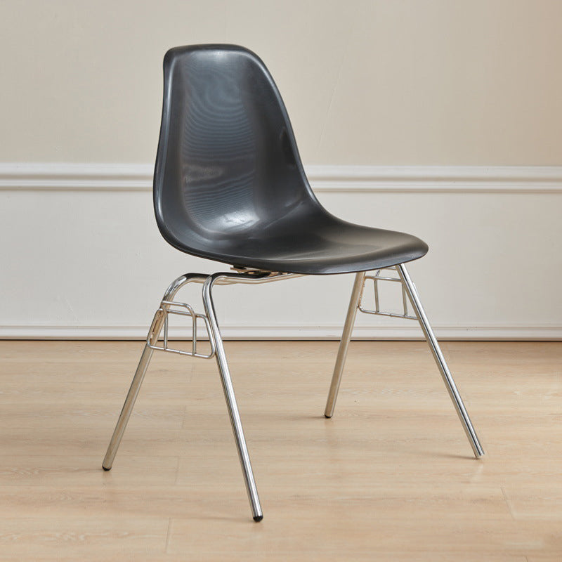 Modern Mid-Century Trapezoid Backrest Plastic Dining Chair With Iron Frame For Dining Room