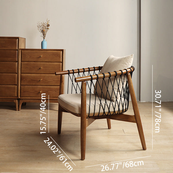 Contemporary Scandinavian Curved Back Ash Wood Accent Chair With Cotton Linen Cushion For Living Room