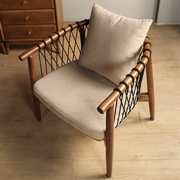 Contemporary Scandinavian Curved Back Ash Wood Accent Chair With Cotton Linen Cushion For Living Room