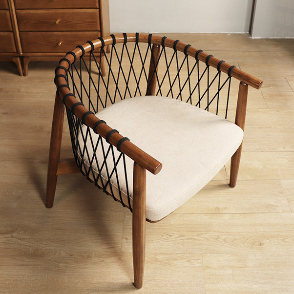 Contemporary Scandinavian Curved Back Ash Wood Accent Chair With Cotton Linen Cushion For Living Room