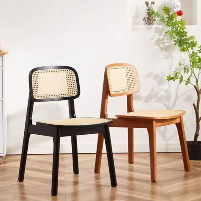 Modern Minimalist Rectangular Wood Rattan Weaving Dining Chair Backres ...