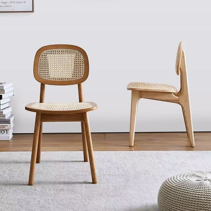 Silla de comedor rectangular minimalista moderna de caucho y ratán trenzado, sin reposabrazos, para comedor 