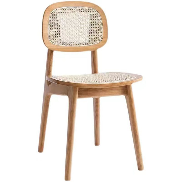 Silla de comedor rectangular minimalista moderna de caucho y ratán trenzado, sin reposabrazos, para comedor 