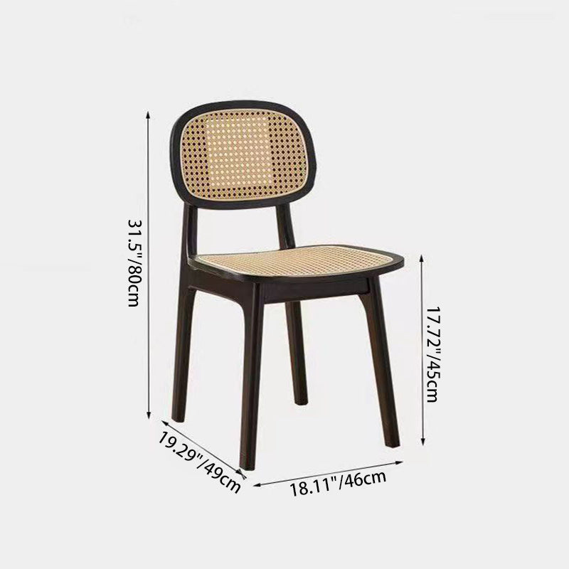 Silla de comedor rectangular minimalista moderna de caucho y ratán trenzado, sin reposabrazos, para comedor 